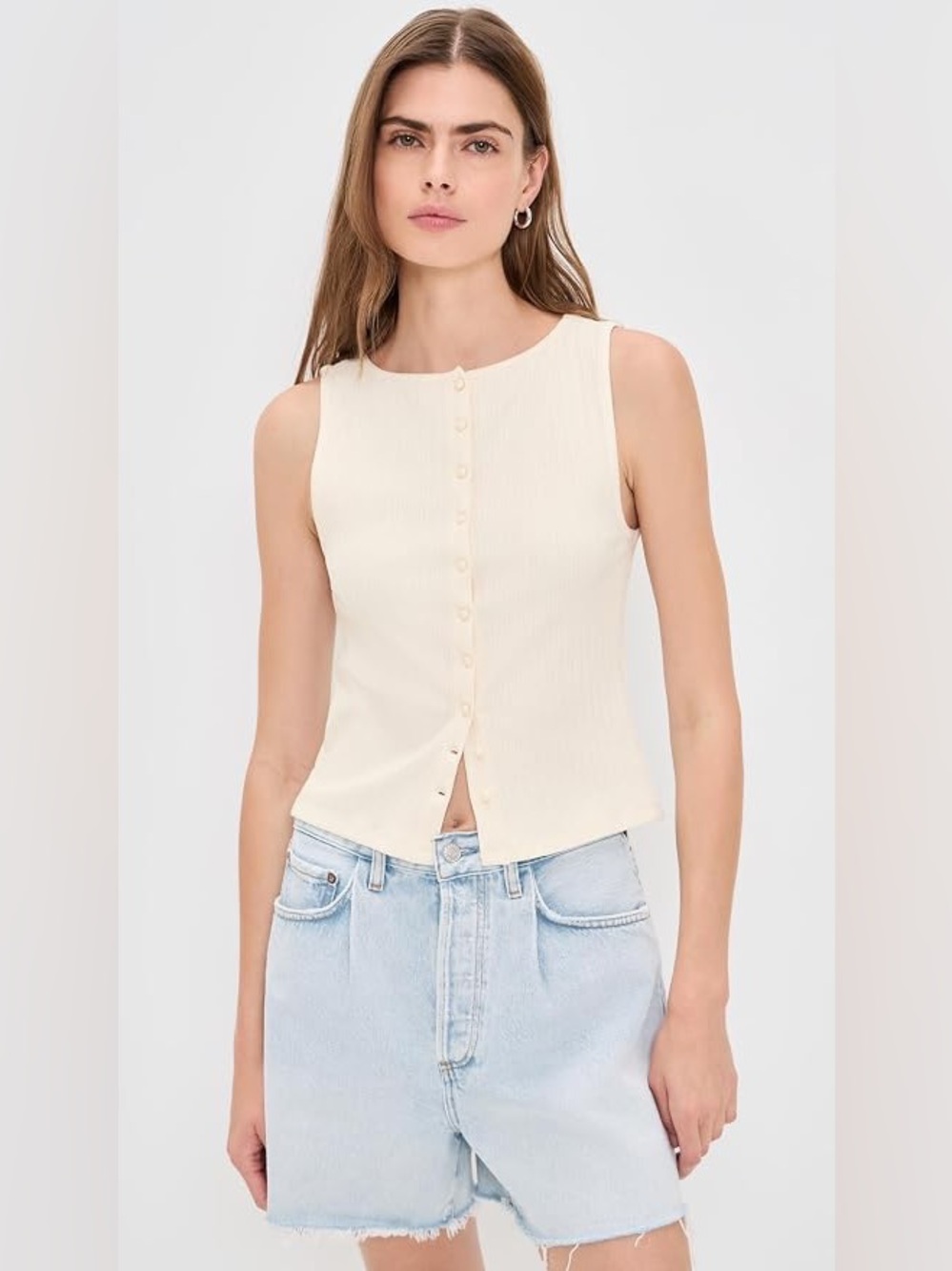 Madewell Women’s Ribbed Crewneck Shell Top in Ivory